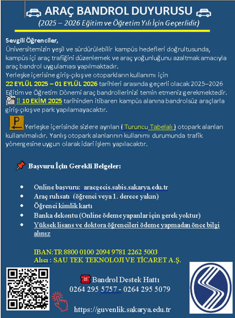 2025-2026 Öğrenci Araç Bandrol Duyurusu